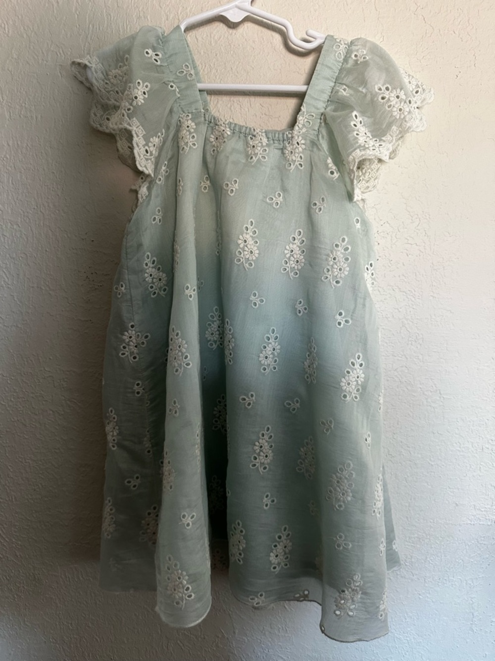 Zara Mint Green Eyelet Flutter-Sleeve Dress